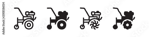 Tableau sur toile Set of walk-behind tractor or garden tiller icons