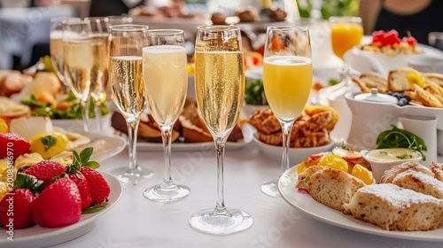 Elegant Brunch Scene Featuring Sparkling Drinks and Delicious Breakfast Delicacies for Celebration