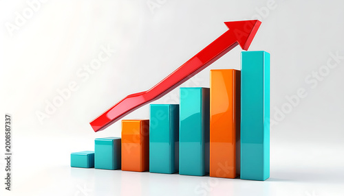 3D Bar Chart with Upward Trending Red Arrow Illustrating Growth. Free Download 3D Bar Chart with Upward Trending Red Arrow Illustrating Growth. - GFXLoad