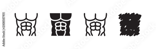 Canvastavla Muscular Torso and Abdominal Muscles Icon Set in Line Solid and Hand Drawn Style