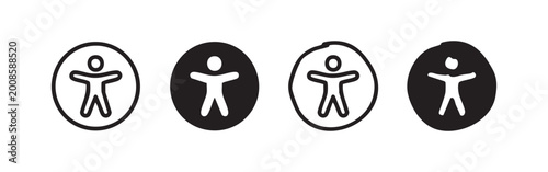 Universal accessibility person icon set in circular frames with various styles