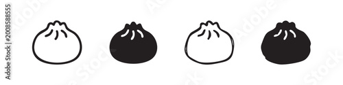 Foto Dim sum dumpling icon set featuring outline and solid hand-drawn versions