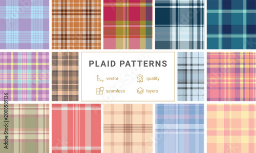 Schilderij op canvas Plaid pattern bundle for crafting accessories