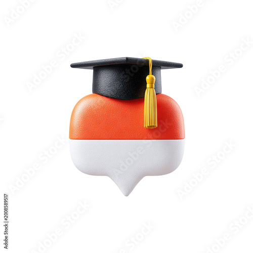 Graduation Cap on Indonesian Flag Speech Bubble