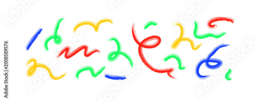 Colorful vector celebration confetti and streamers set: vibrant hand drawn spirals.