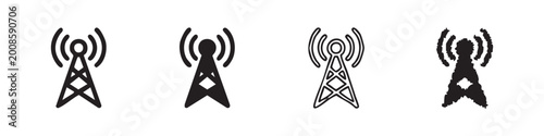 Radio Tower Icon Set - Communication Antenna Wireless Signal Symbol