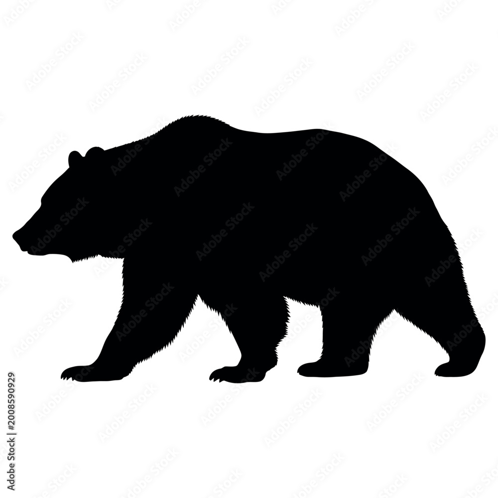 Fototapeta premium black bear walking silhouette flat design vector illustration