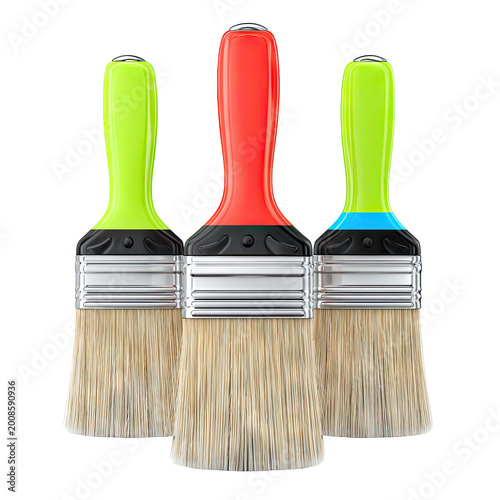 Three Paint Brushes with Colorful Handles