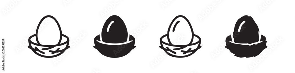 Fototapeta premium Egg in Bird Nest Icon Set