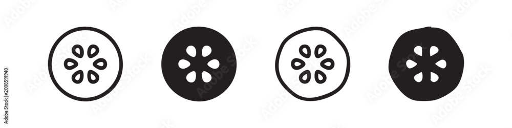 Obraz premium Cucumber Slice Icon Set for Food and Healthy Lifestyle Design