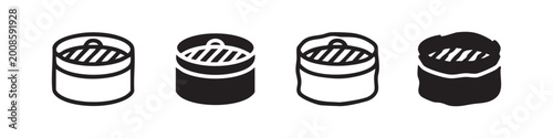 Billede på lærred Dim Sum Bamboo Steamer Icon Set for Asian Cuisine Design