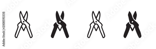 Garden pruners or shears icons set. Gardening hand tool for trimming plants and branches.