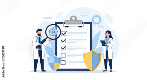Medical professionals reviewing a security checklist