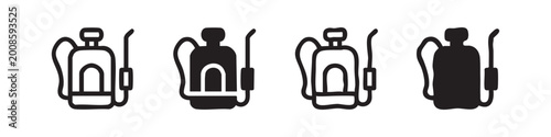 Konstfotografi Garden or backpack sprayer icon set, black outline and solid silhouette