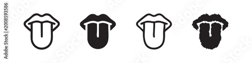 Schilderij op canvas Tongue out of mouth icon set, black outline and solid silhouette