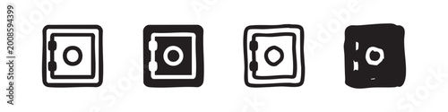 Photos Safe box or security vault icon set for protection and financial safety, isolated on white background