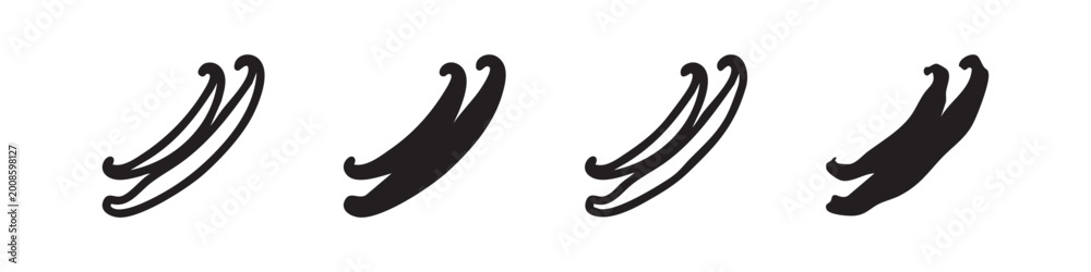 Fototapeta premium Vanilla pods icon set. Aromatic spice beans symbols in outline and solid styles.