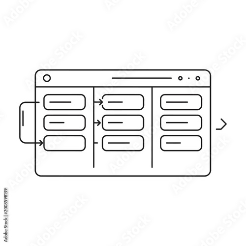 Vector of a computer screen displaying a flowchart with interconnected boxes
