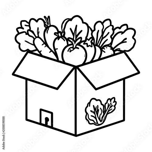 Vector of fresh vegetables inside a cardboard box