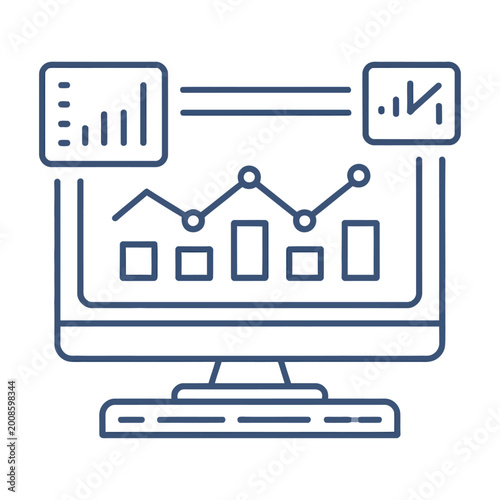 Computer screen depicting vector graph analysis and statistics in a business setting