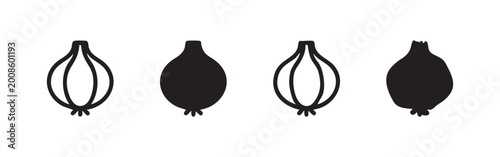 Fotografía Onion or Garlic Icons Set Cooking Ingredient Symbols