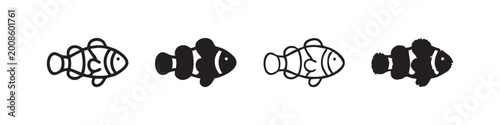 Cuadro en lienzo Set of four clownfish icons, two outline and two silhouette, in different artistic styles
