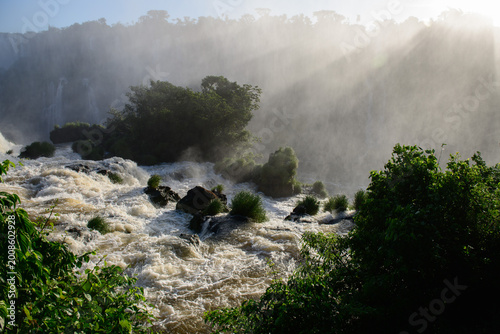 Bilde på lerret Majestic iguazu falls rushing massive water through green nature creating powerf