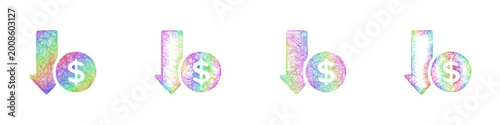 Cuadro en lienzo Rainbow color sketch downgrade plan icon design set