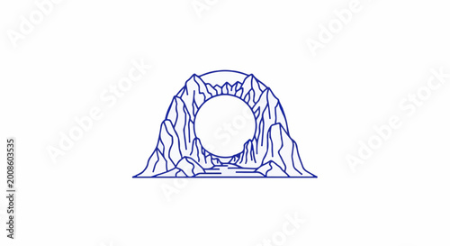 Stylized mountain archway with a central circular opening