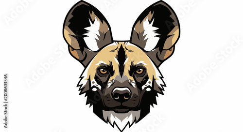 Stylized portrait of an African wild dog head with large ears