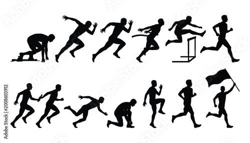 Canvastavla Athletic running and track sports silhouette set for competition, sprint trainin