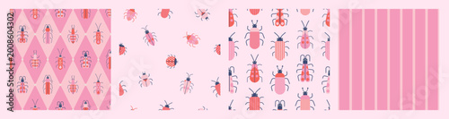 Tableau sur toile Cute insect bug seamless pattern collection