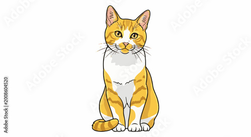An adorable, cartoon-style ginger and white cat sits attentively