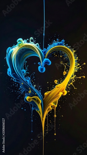 Heart shaped liquid paint splash.