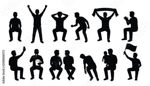 Photos Sports spectator and fan reaction silhouette set for stadium crowd, supporter be