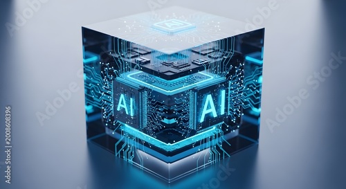 Obraz na płótnie Ai cube futuristic artificial intelligence representation with digital circuitry