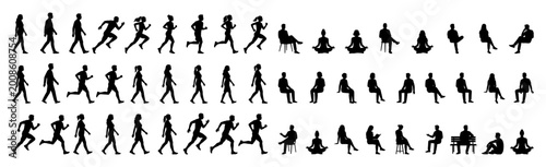 People silhouettes in various poses and movements | Architectural entourage for cad drawing and site plan visualization | Black vector icons set