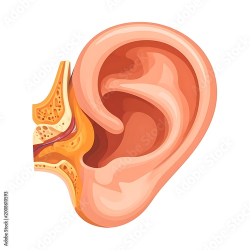 Human Ear Anatomy Medical Illustration.