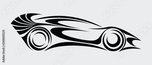 Sport car silhouette black and white graphic