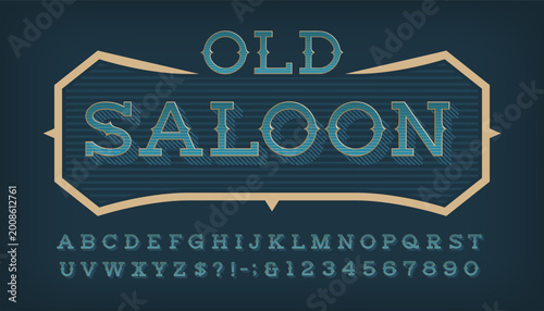 Old saloon alphabet font. Hand drawn distressed letters and numbers with textured scratches. Vector typescript for vintage lettering, signs, badges, and poster titles.