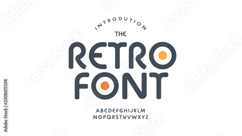 Foto Retro Font Logo Bold Modern Alphabet Rounded Letter Set Typography, Modernistic Art Typographic Design for Title Text, Typo Poster Headline, Type Symbol Logotype, Sans Serif Fonts
