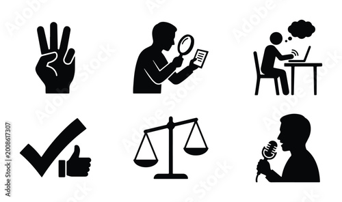 Foto check mark and thumbs up vector icons on white background
