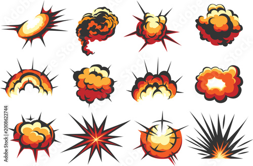 Cartoon colorful explosion clouds