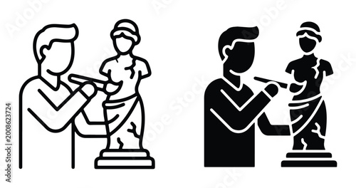 Fotografía Statue restoration vector icons set on white background