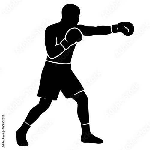Canvas-taulu Professional boxer throwing a powerful jab in this stylized black and white vect