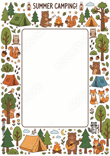 Whimsical Summer Camping Theme Illustration for Kids' Projects