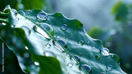 Crystal dew drops clinging to lush green coffee leaves in the soft early morning mist creating a scene of natural purity and freshness
