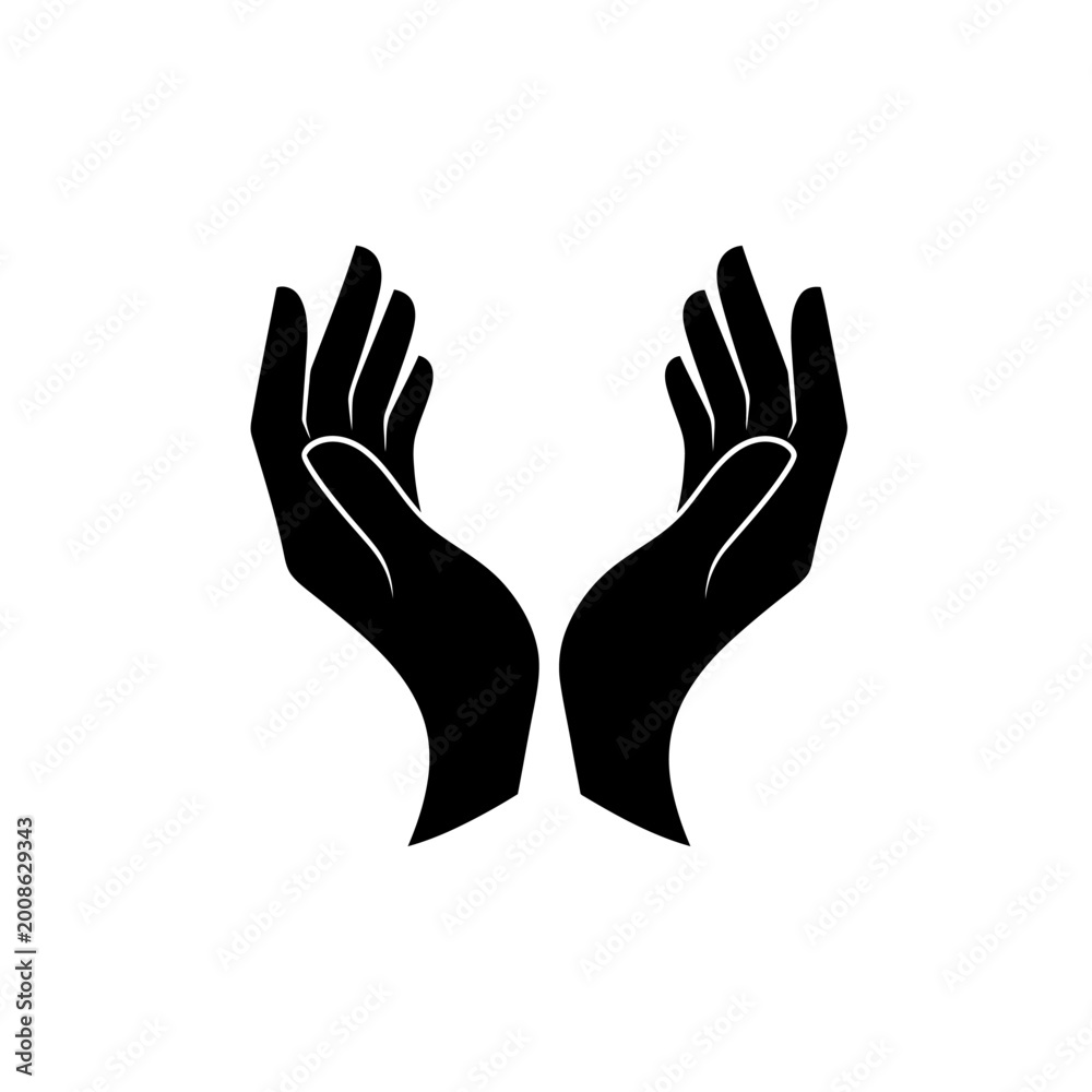 Fototapeta premium Black cupped hands silhouette icon on white background