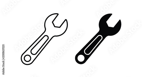 Adjustable wrench spanner vector icon set - Glyph solid icon - Editable modern style icon - Clipart, sticker - icon set - Clipart