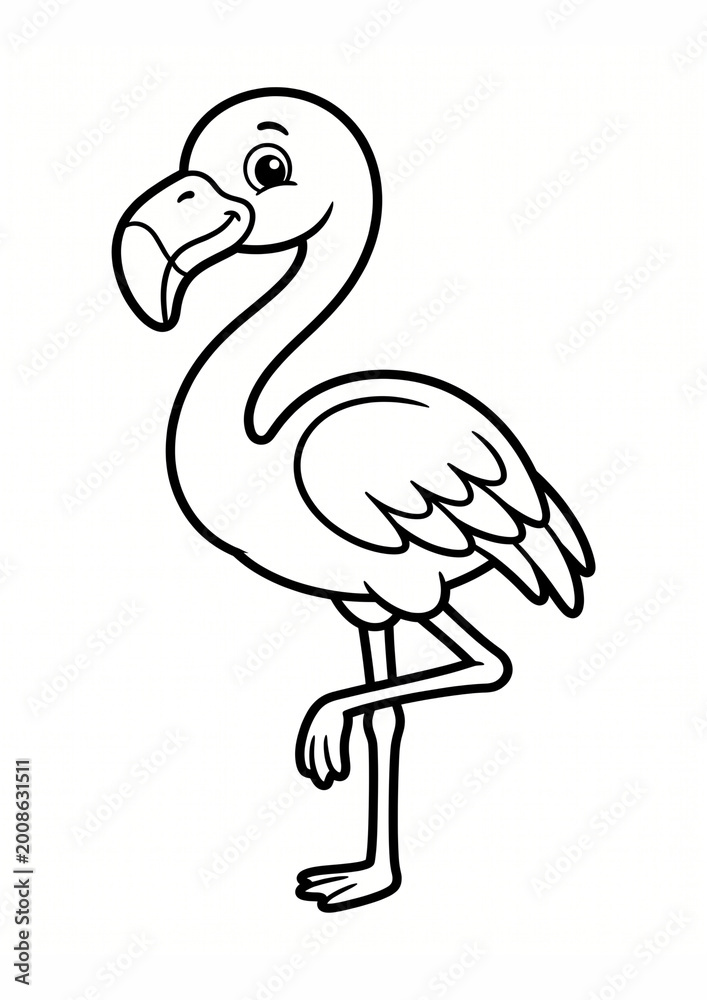 Fototapeta premium Playful Cartoon Flamingo with One Leg Raised for Coloring Activities